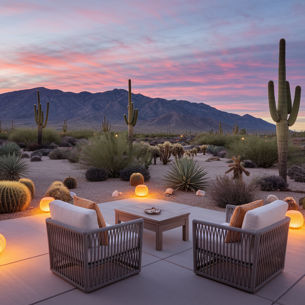 desert lodging patio at sunrise in Borrego Springs