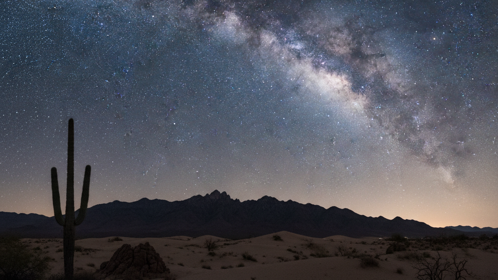 Night sky filled with stars over the Anza-Borrego desert in December