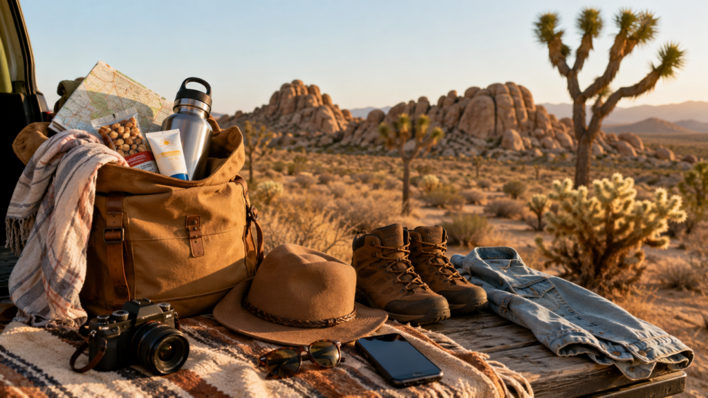 Desert adventure packing setup